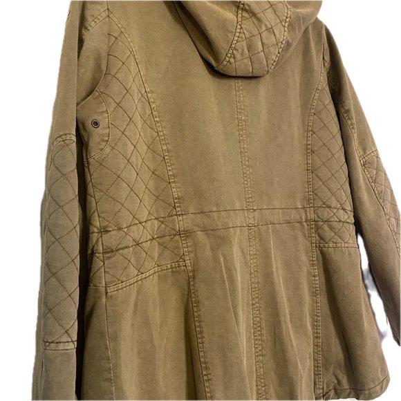 😊Guess Army Style Utility Jacket Cotton Chore Coat Zip Snap Hood Pockets Size M - Picture 7 of 16
